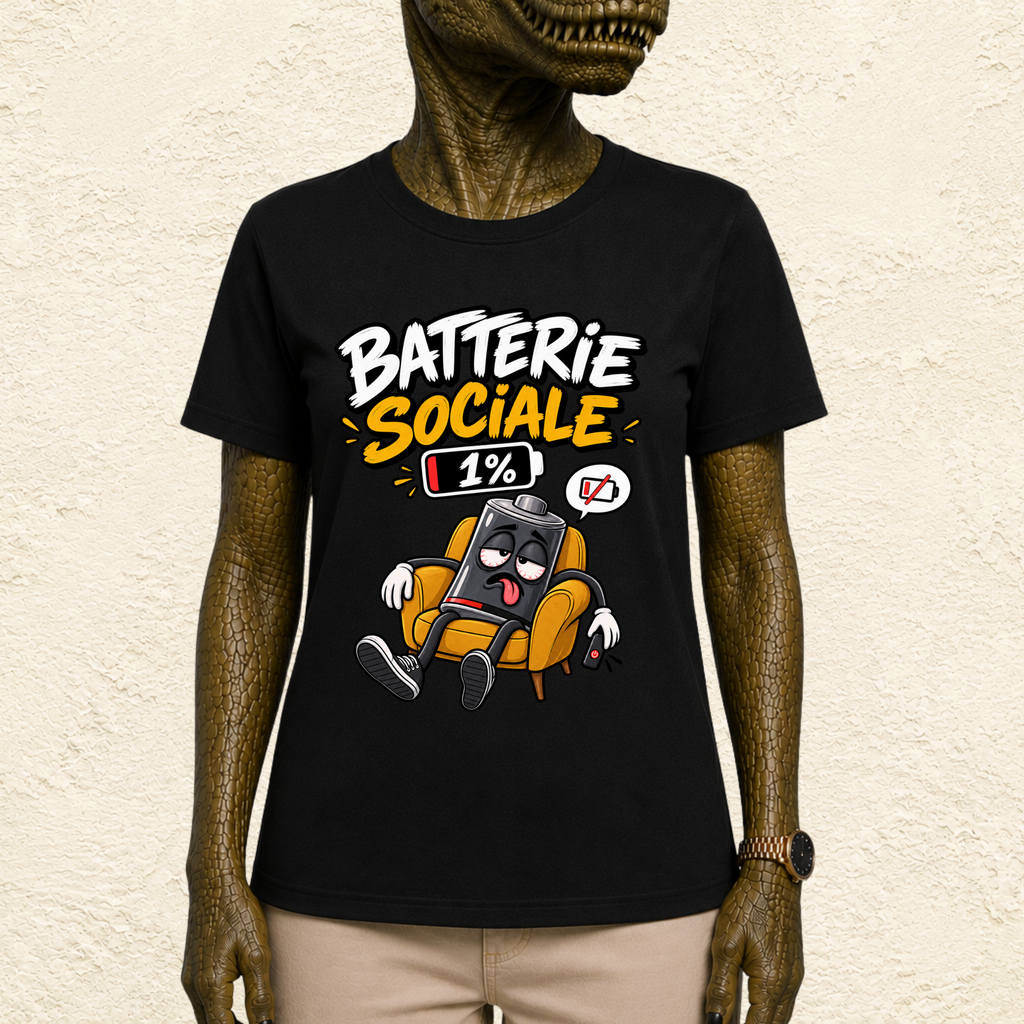 T-shirt Unisexe « Batterie sociale : 1% »