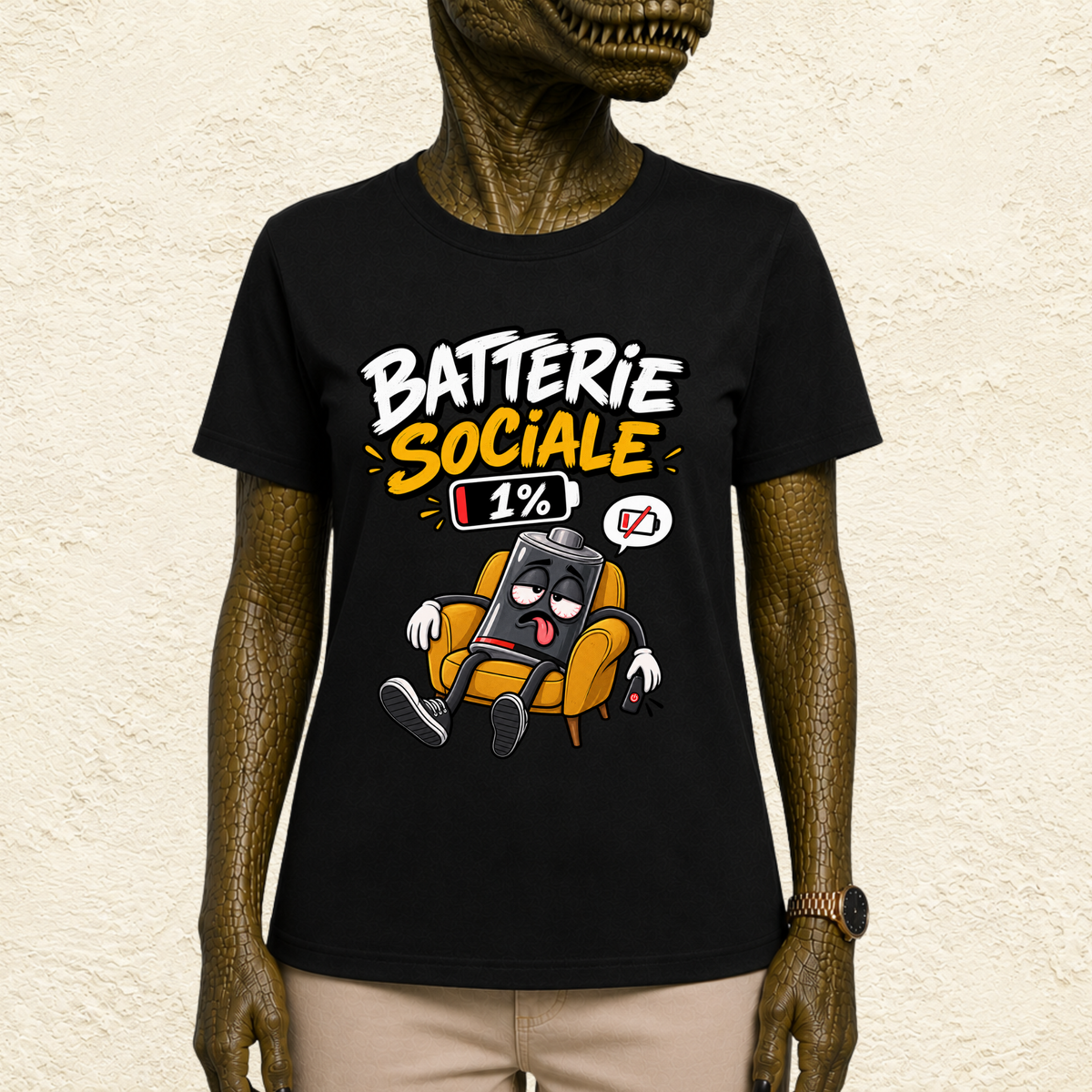 T-shirt Unisexe « Batterie sociale : 1% »