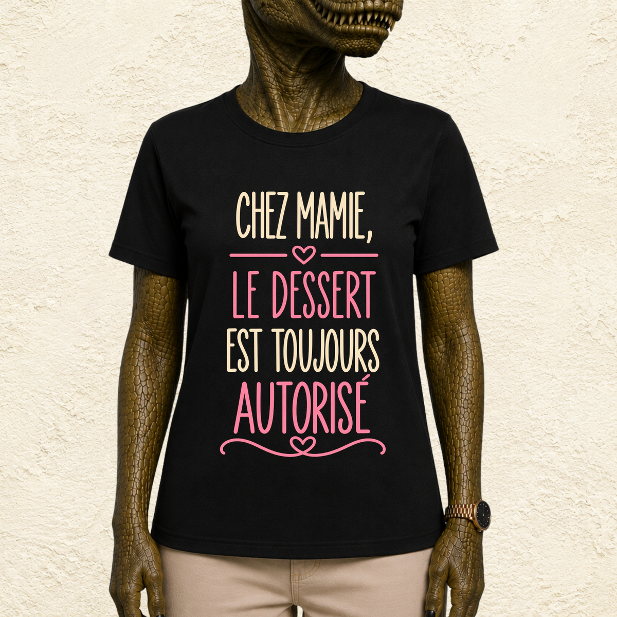 T-shirt femme Chez mamie, le dessert est toujours autorisé – La gourmandise en famille