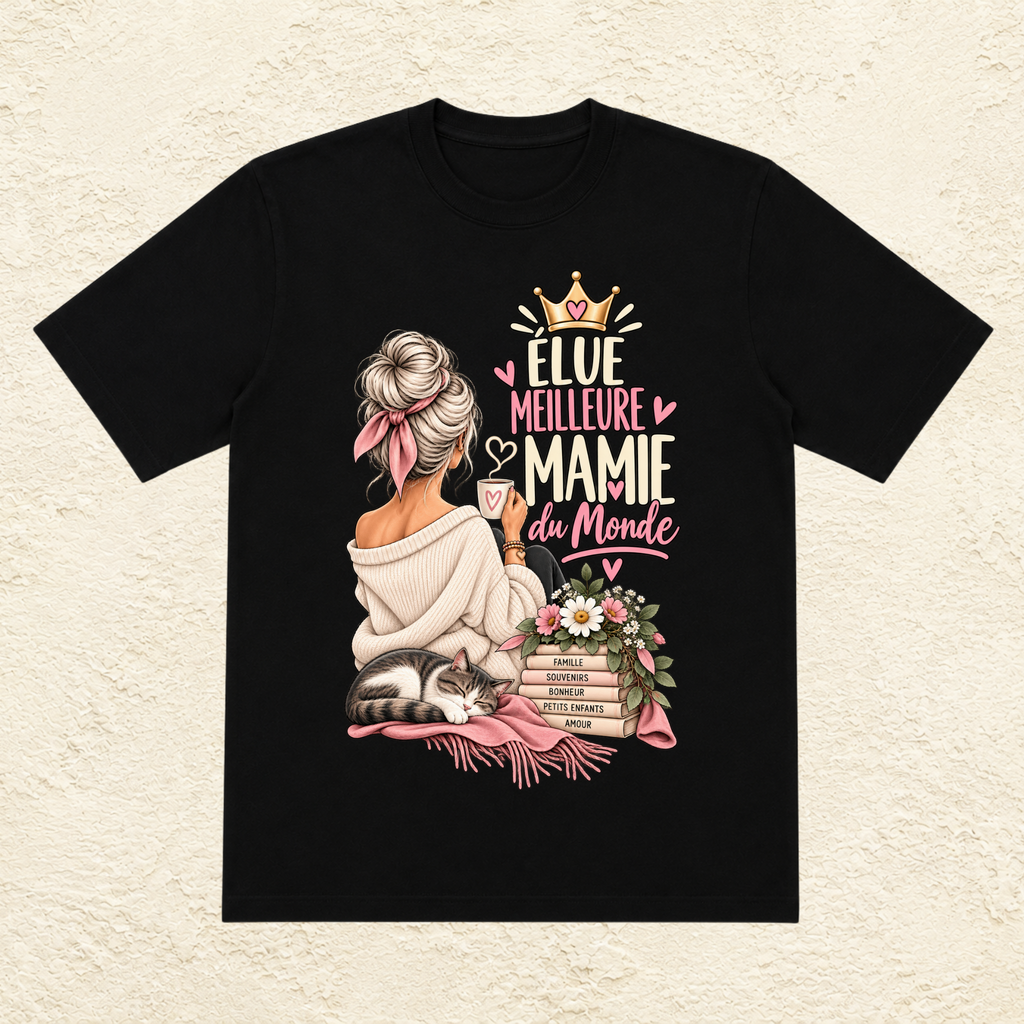 T-shirt Femme Illustré "Élue meilleure mamie du monde"