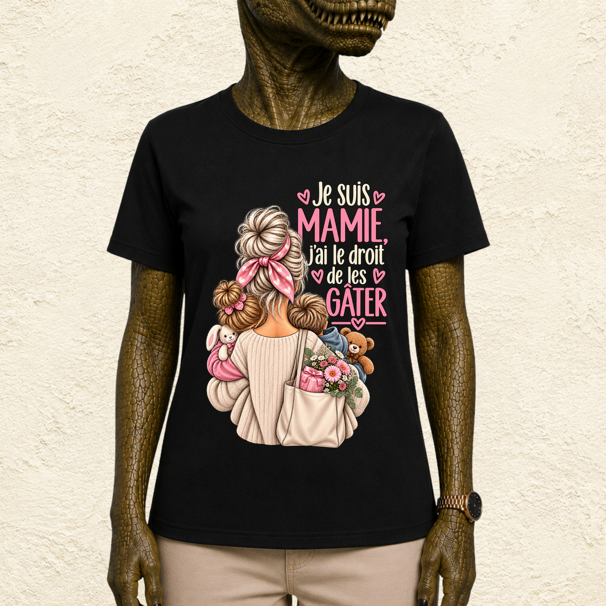 T-shirt Femme Illustré "Je suis Mamie, j'ai le droit de les gâter"