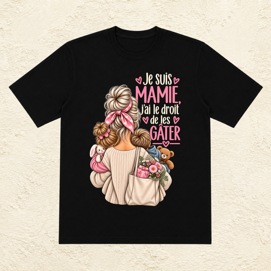 T-shirt Femme Illustré "Je suis Mamie, j'ai le droit de les gâter"