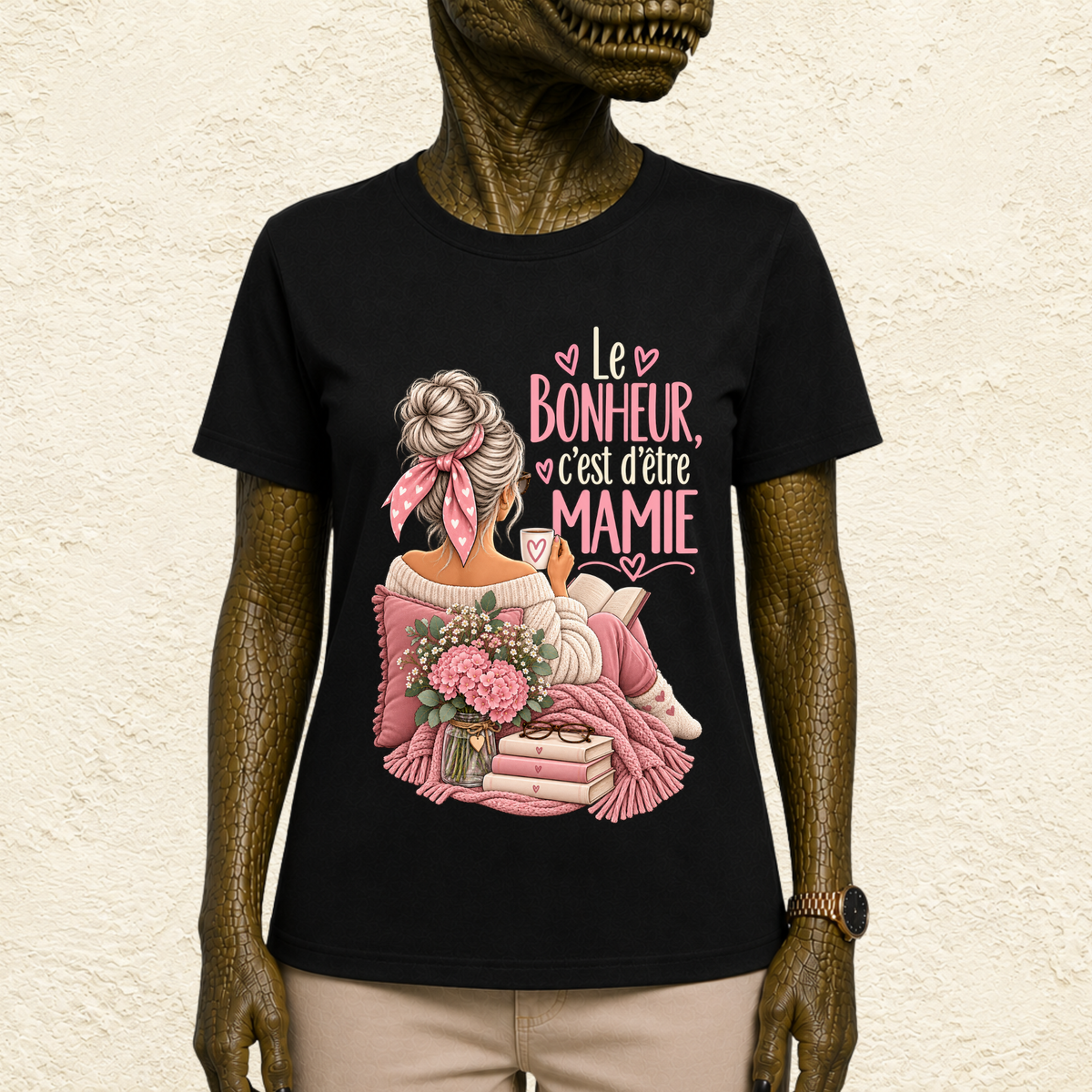 T-shirt Femme Illustré "Le bonheur, c'est d'être Mamie"