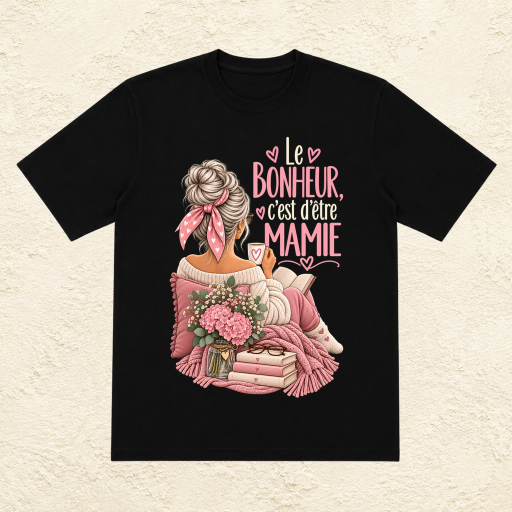 T-shirt Femme Illustré "Le bonheur, c'est d'être Mamie"