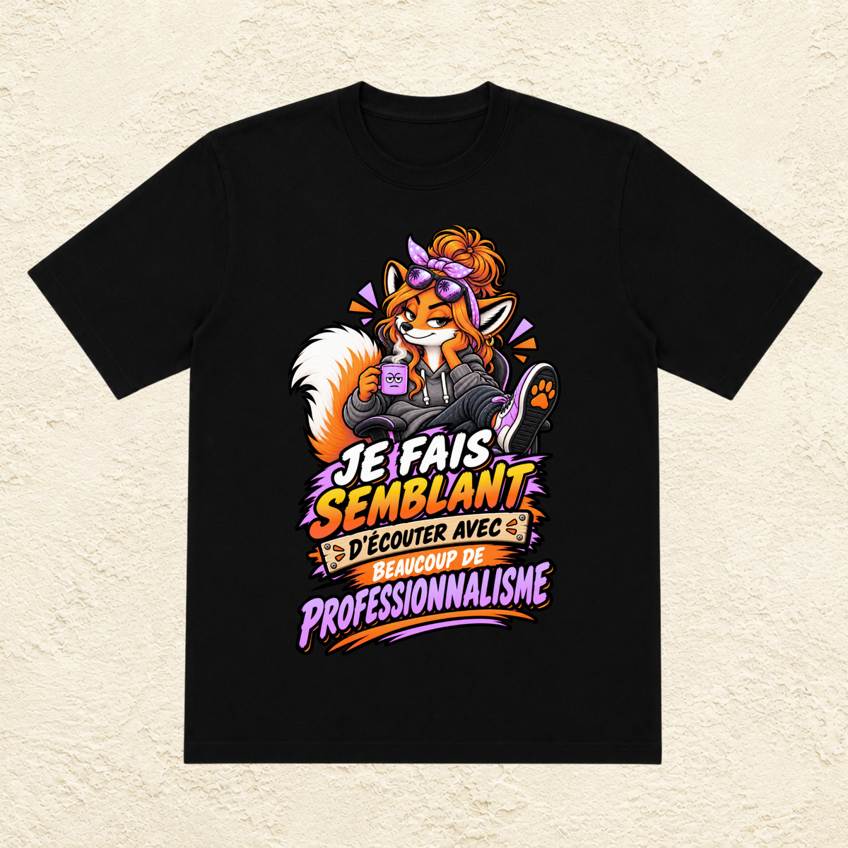 T-shirt Femme illustré « Je fais semblant d'écouter avec beaucoup de professionnalisme »