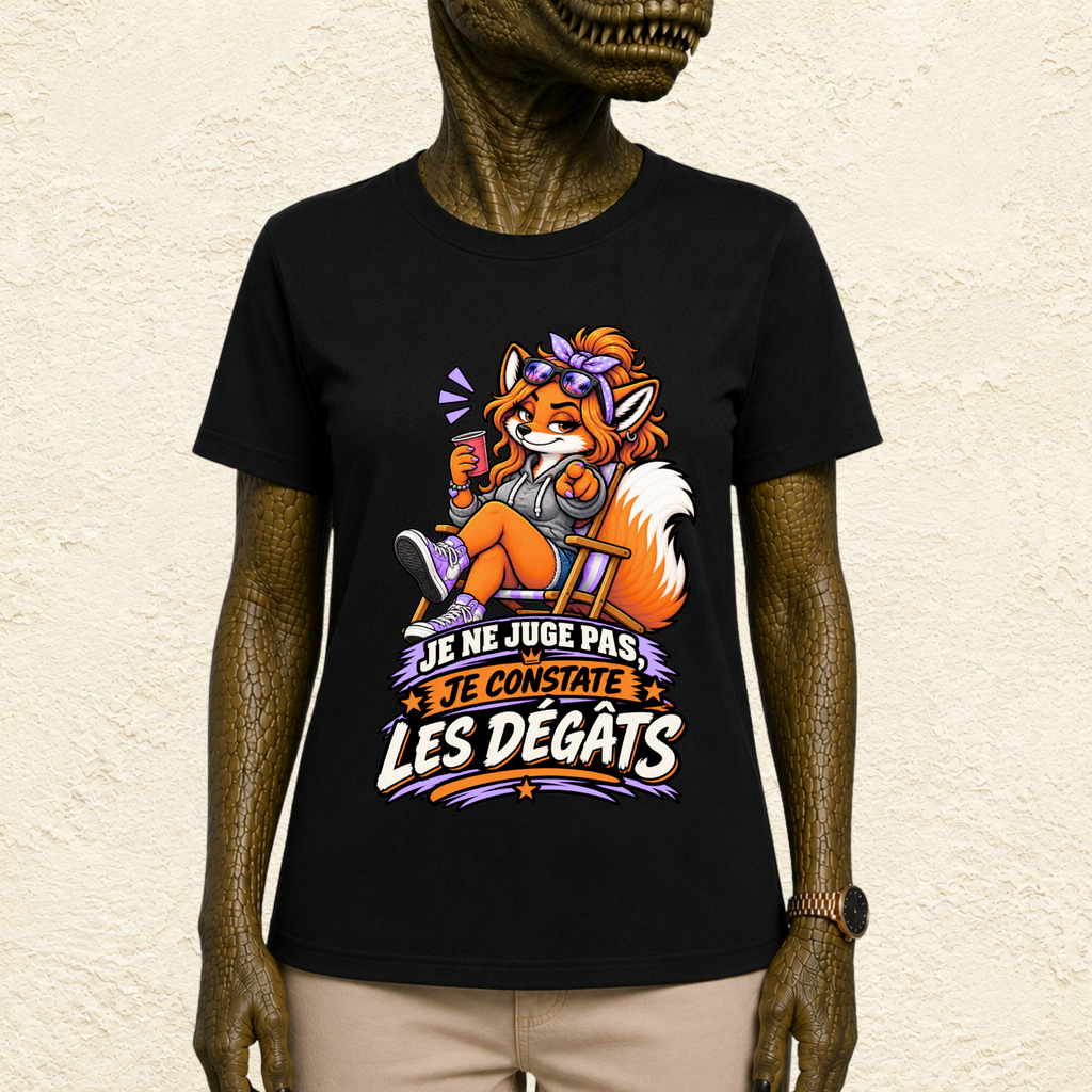 T-shirt Femme illustré « Je ne juge pas, je constate les dégâts »