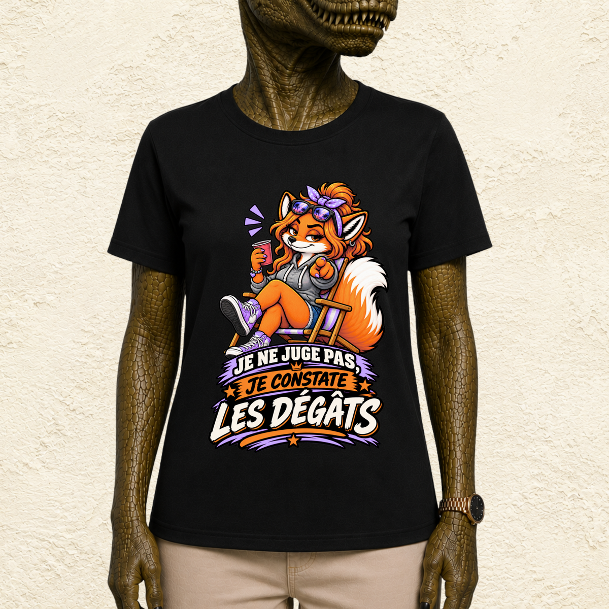 T-shirt Femme illustré « Je ne juge pas, je constate les dégâts »