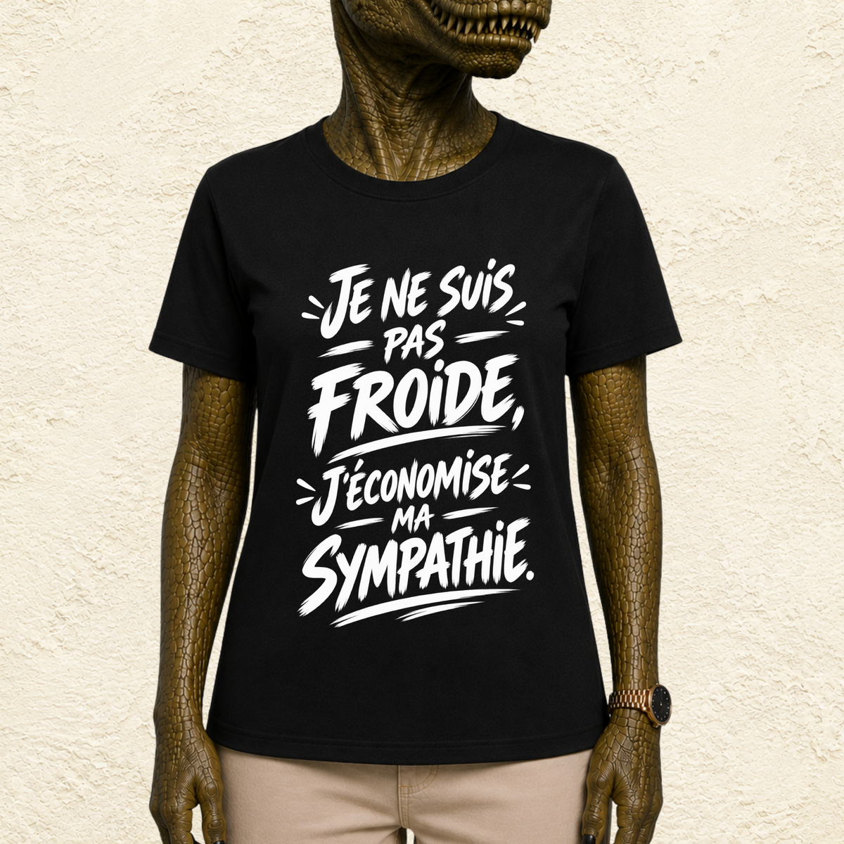 T-shirt Femme Noir et Blanc « Je ne suis pas froide, j'économise ma sympathie »