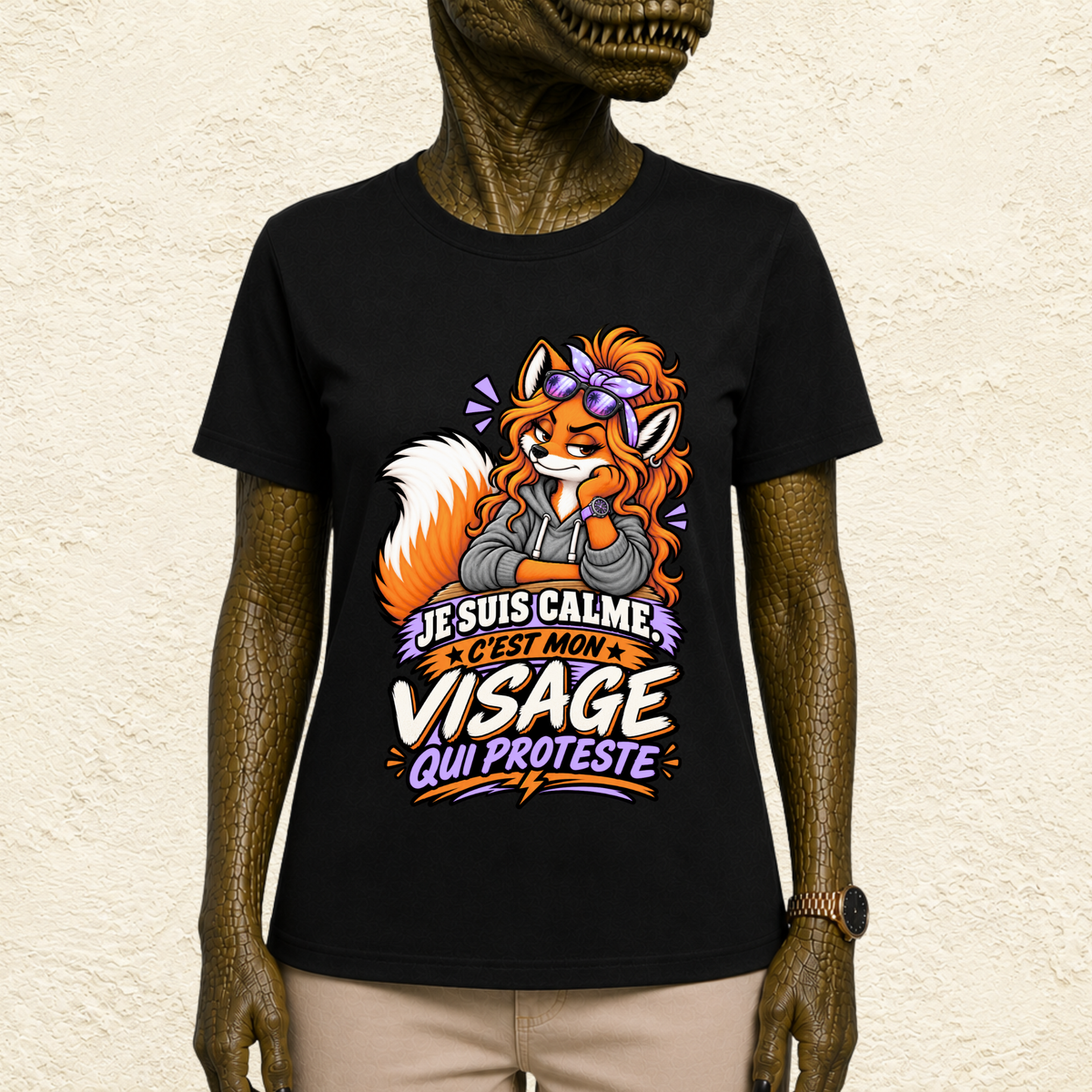 T-shirt Femme illustré « Je suis calme. C'est mon visage qui proteste »