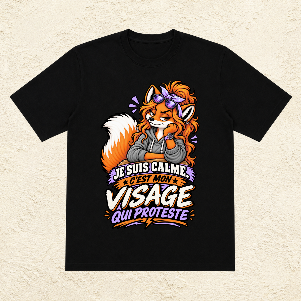 T-shirt Femme illustré « Je suis calme. C'est mon visage qui proteste »