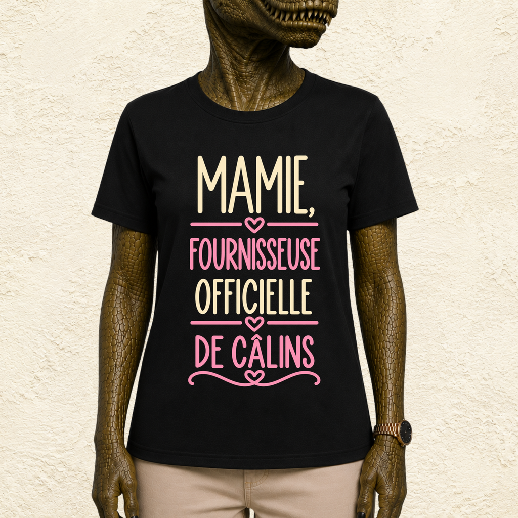 T-shirt femme Mamie fournisseuse officielle de câlins – Humour et tendresse