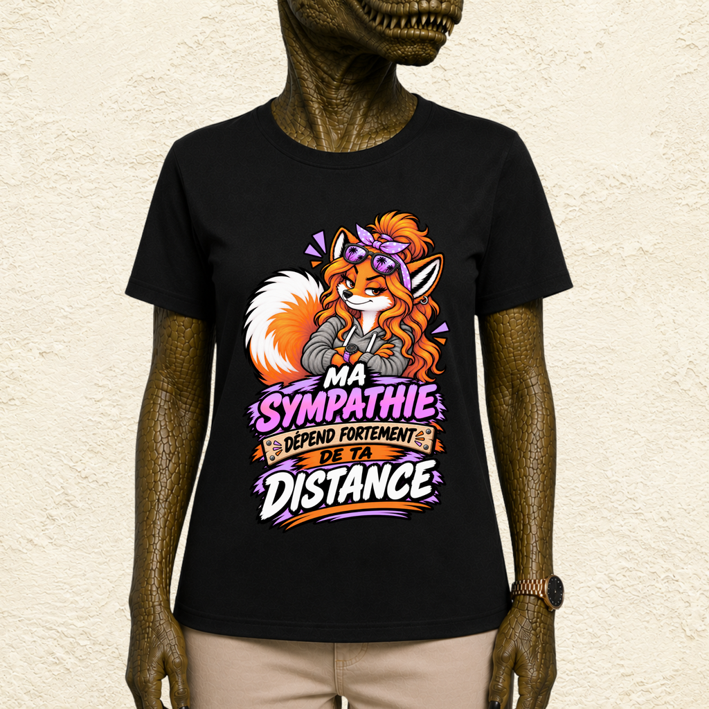 T-shirt Femme illustré « Ma sympathie dépend fortement de ta distance »