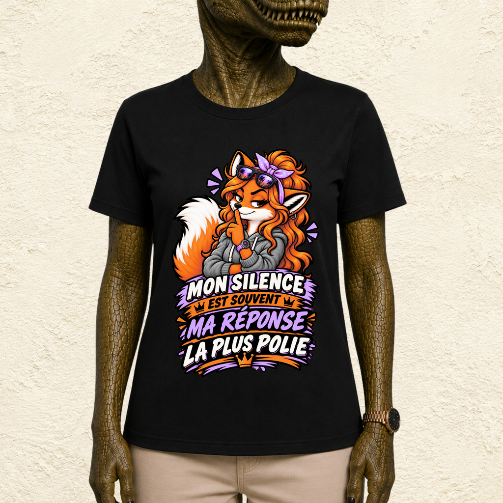 T-shirt Femme illustré « Mon silence est souvent ma réponse la plus polie »