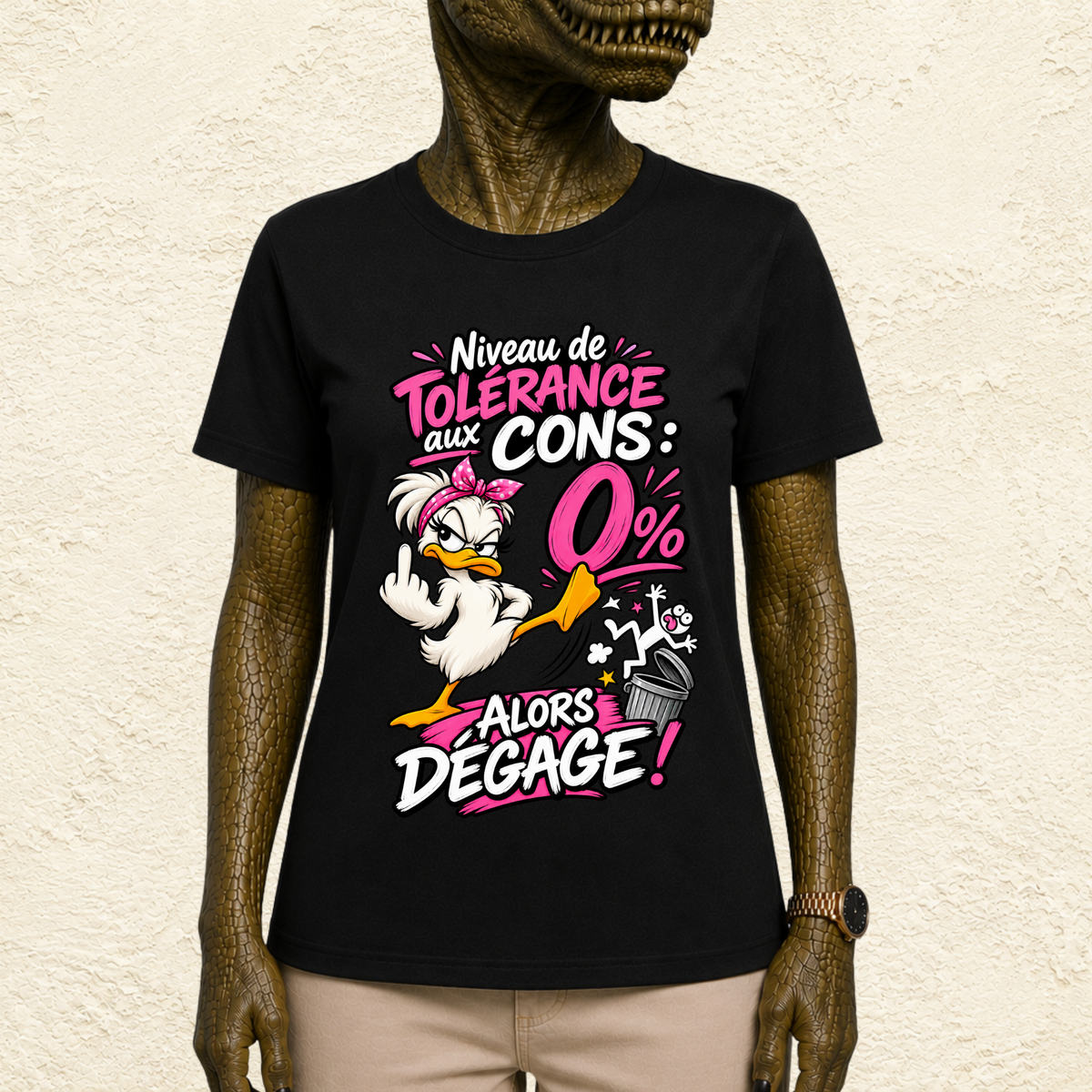 T-shirt Femme « Niveau de tolérance aux cons : 0%, alors dégage ! »