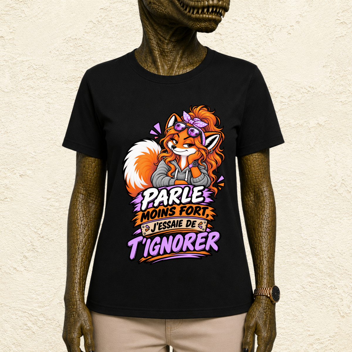 T-shirt Femme illustré « Parle moins fort, j'essaie de t'ignorer »