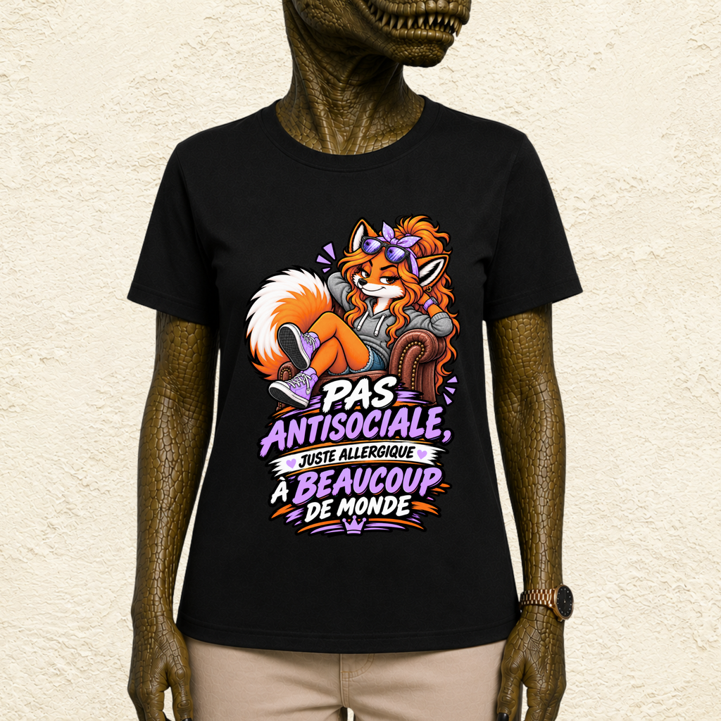 T-shirt Femme illustré « Pas antisociale, juste allergique à beaucoup de monde »