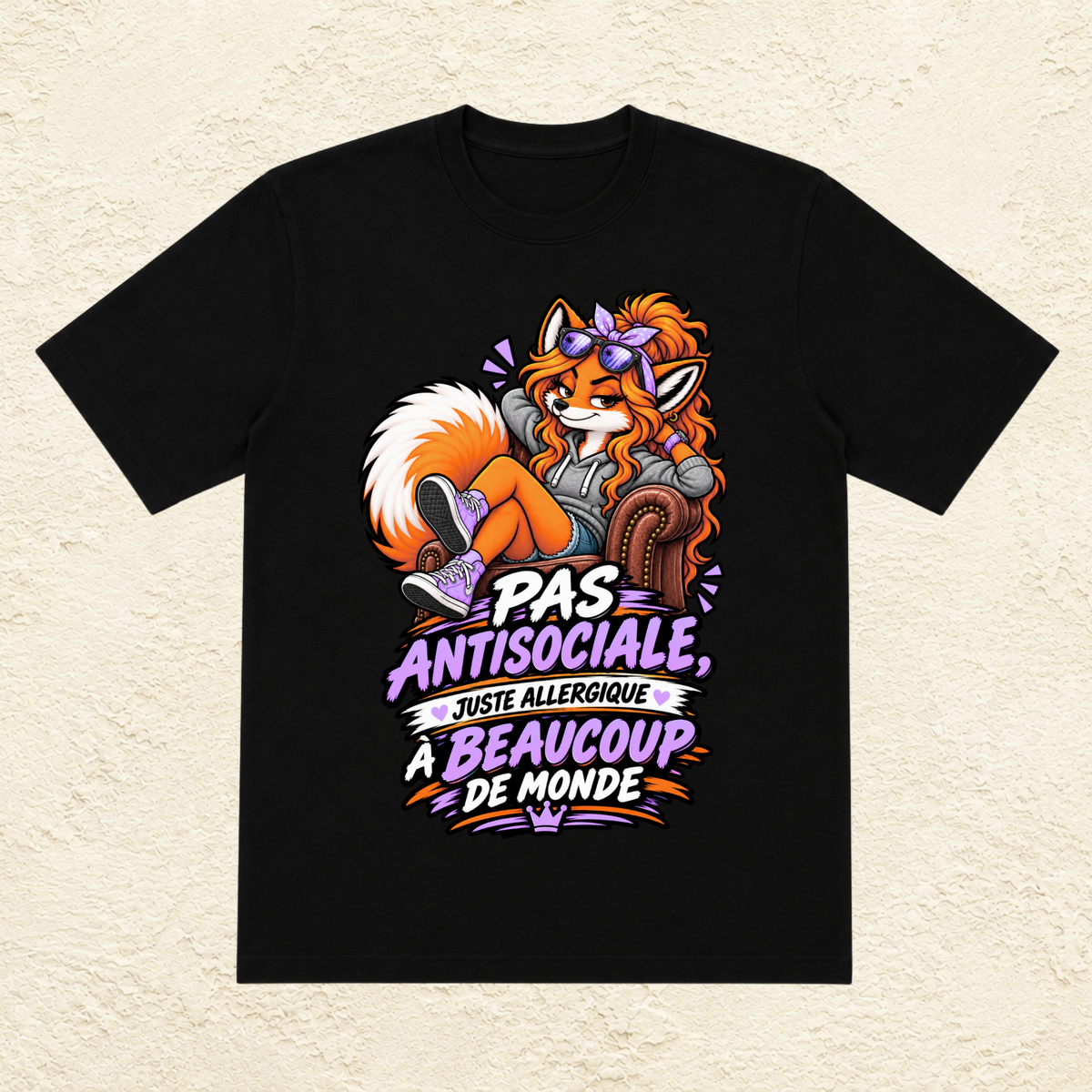T-shirt Femme illustré « Pas antisociale, juste allergique à beaucoup de monde »