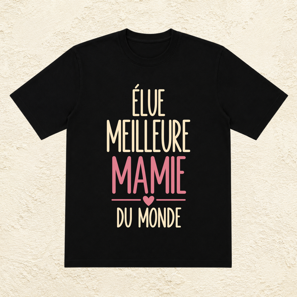 T-shirt Femme Texte "Élue meilleure mamie du monde"