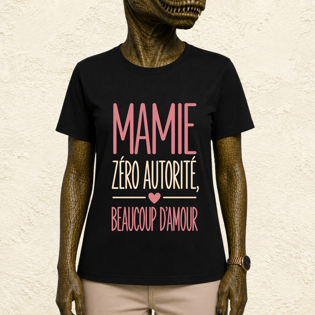 T-shirt Femme Texte "Mamie : Zéro autorité, Beaucoup d'amour"