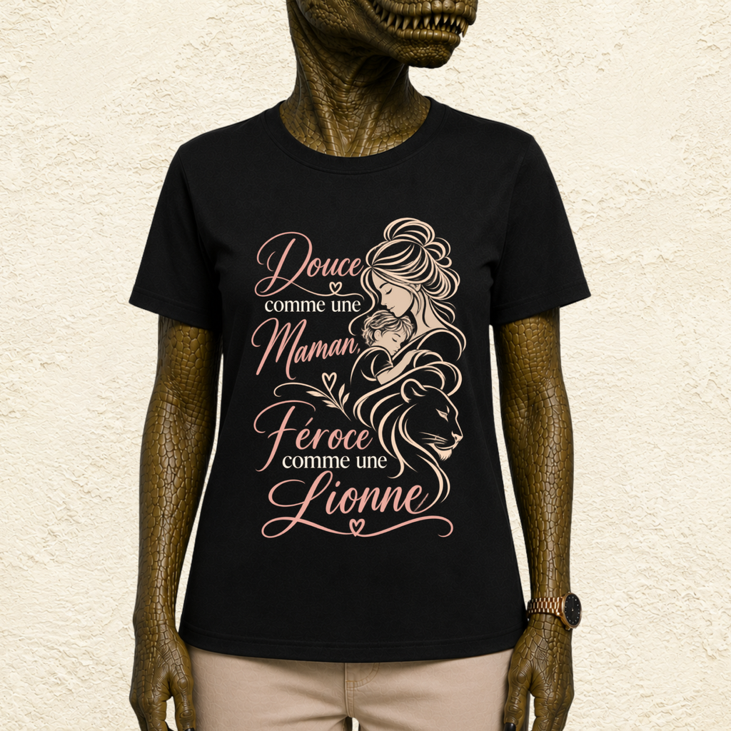 T-shirt Femme illustré « Douce comme une maman, féroce comme une lionne »