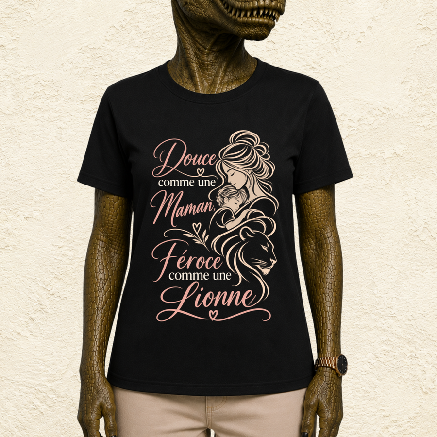 T-shirt Femme illustré « Douce comme une maman, féroce comme une lionne »