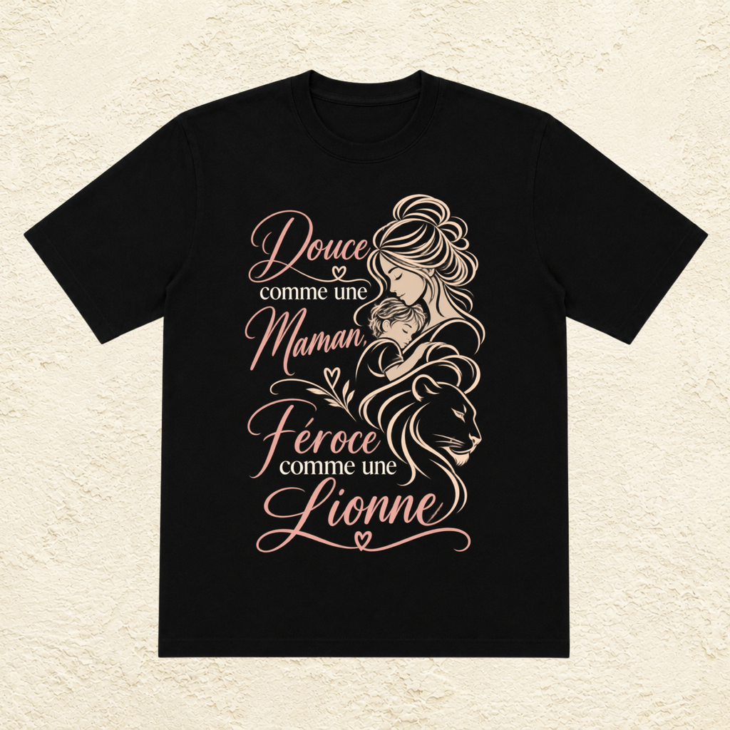 T-shirt Femme illustré « Douce comme une maman, féroce comme une lionne »