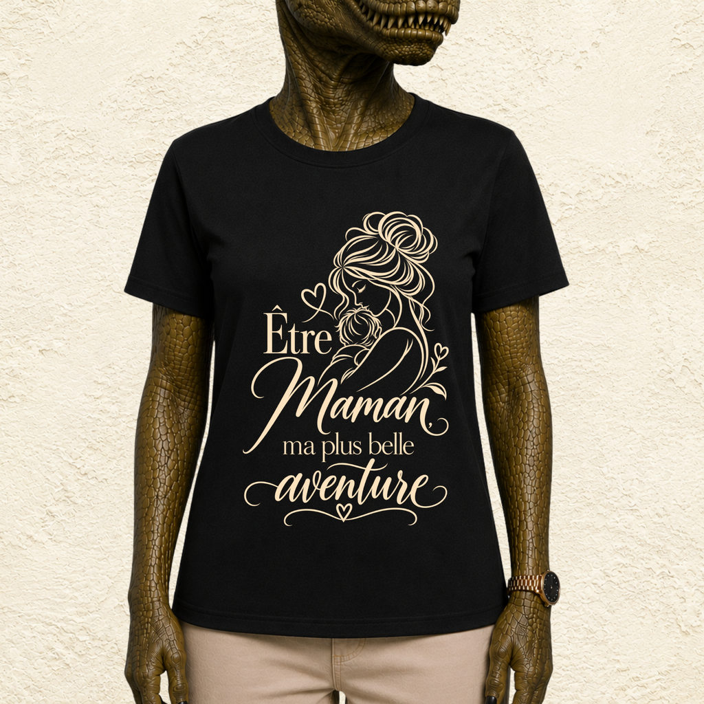 T-shirt Femme illustré « Être maman, ma plus belle aventure »