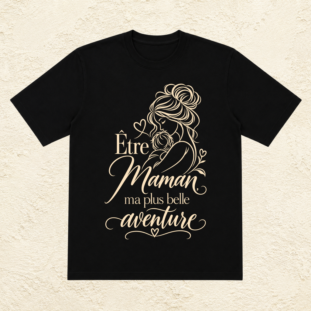 T-shirt Femme illustré « Être maman, ma plus belle aventure »