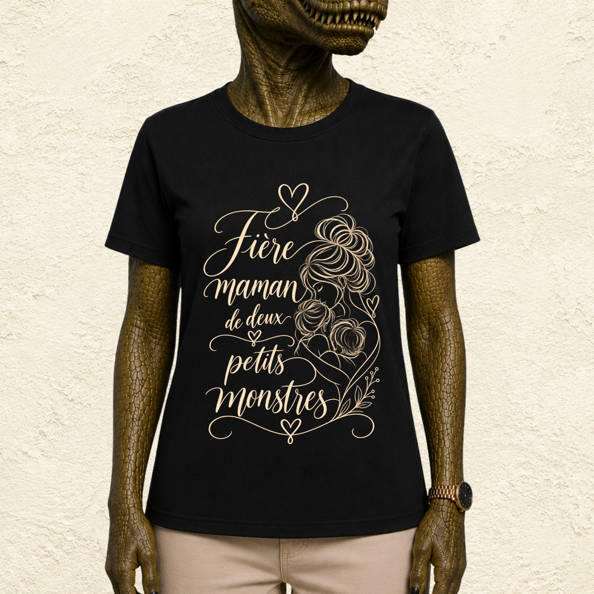 T-shirt Femme illustré « Fière maman de deux petits monstres »