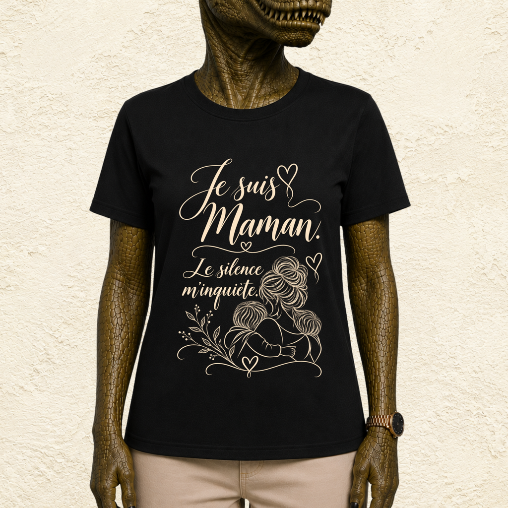 T-shirt Femme illustré « Je suis maman. Le silence m'inquiète. »