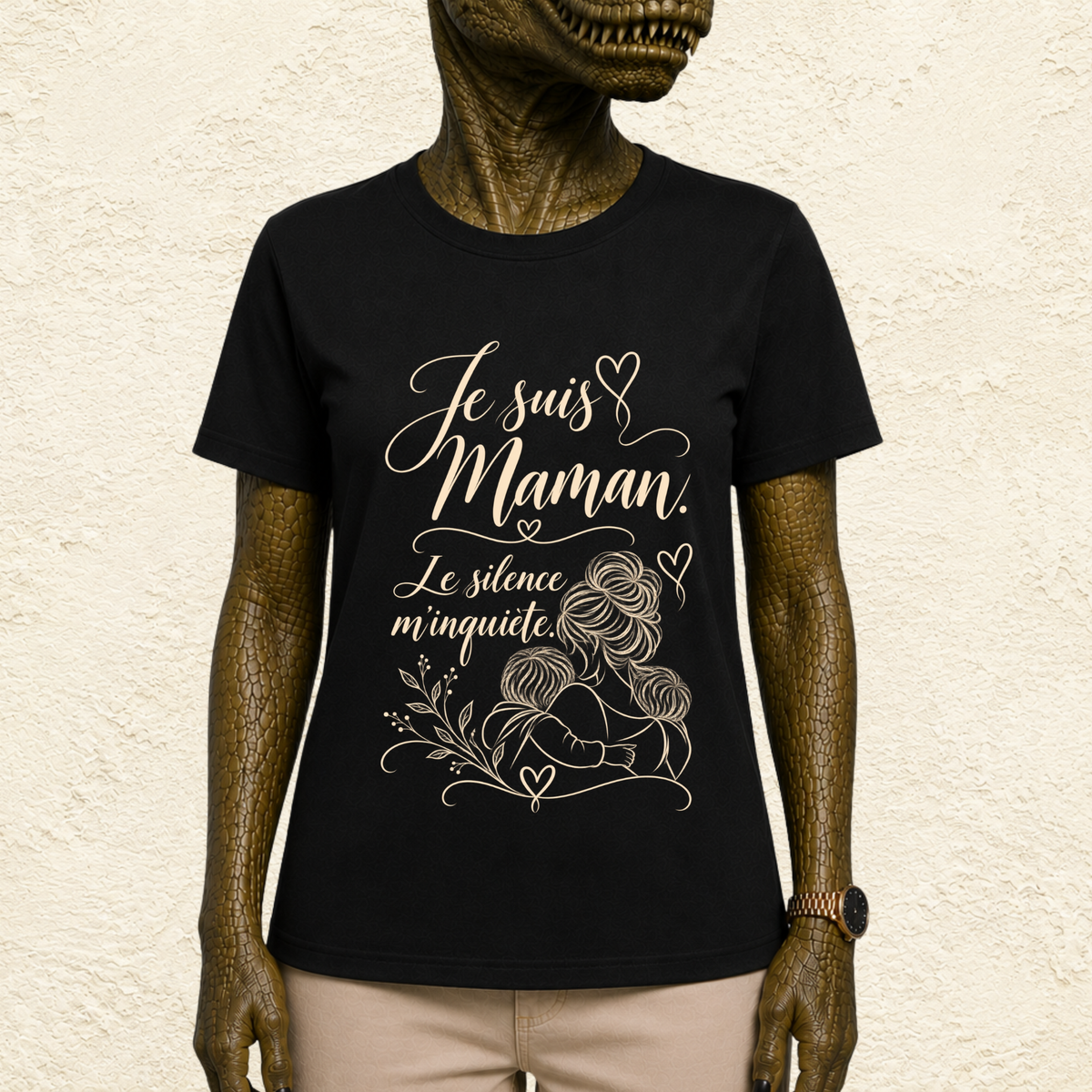 T-shirt Femme illustré « Je suis maman. Le silence m'inquiète. »