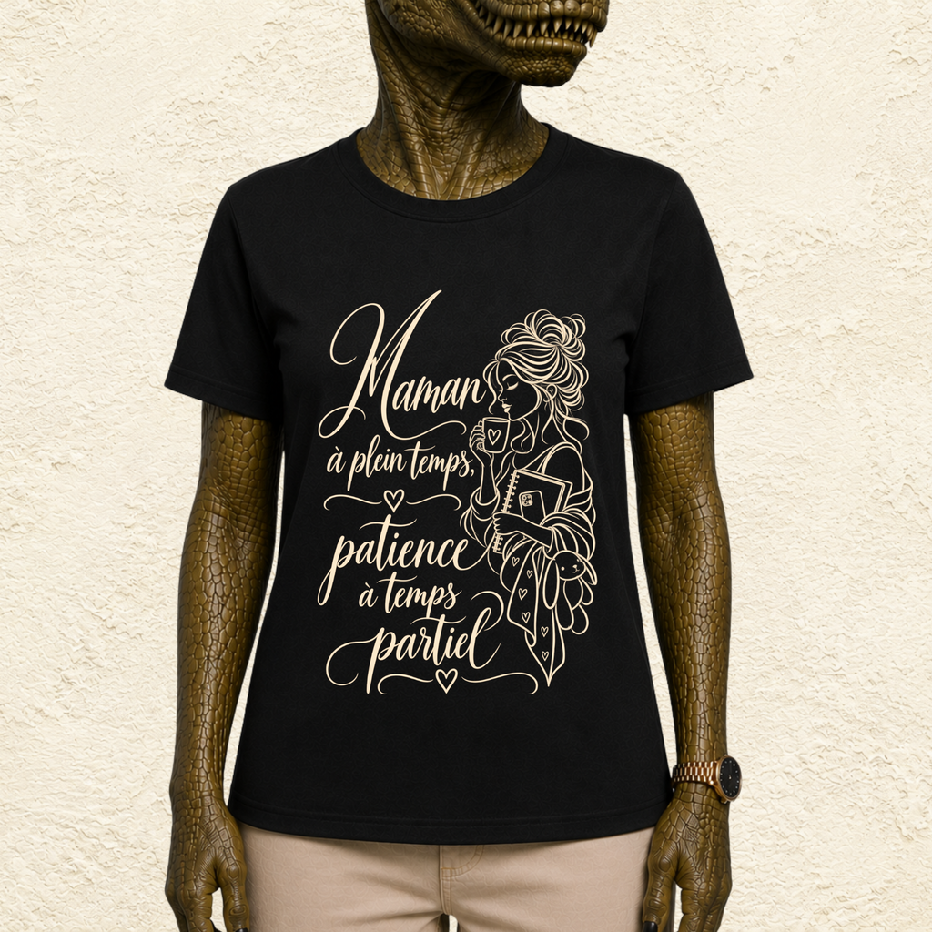 T-shirt Femme illustré « Maman à temps plein, patience à temps partiel »