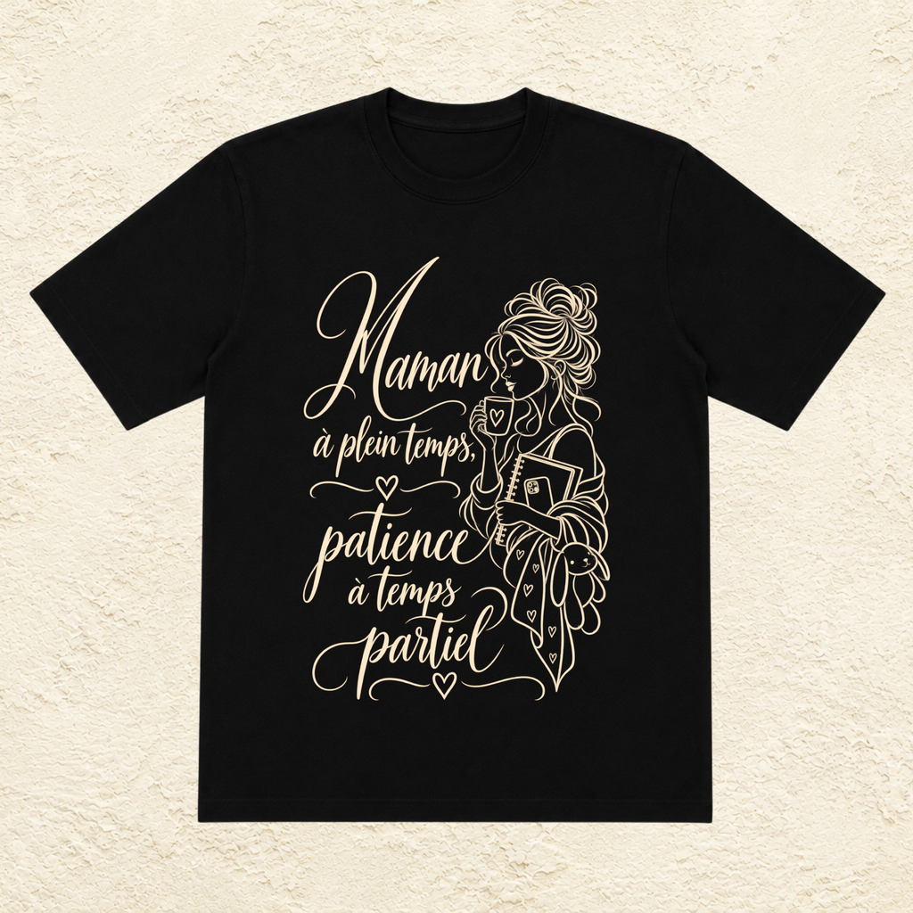 T-shirt Femme illustré « Maman à temps plein, patience à temps partiel »