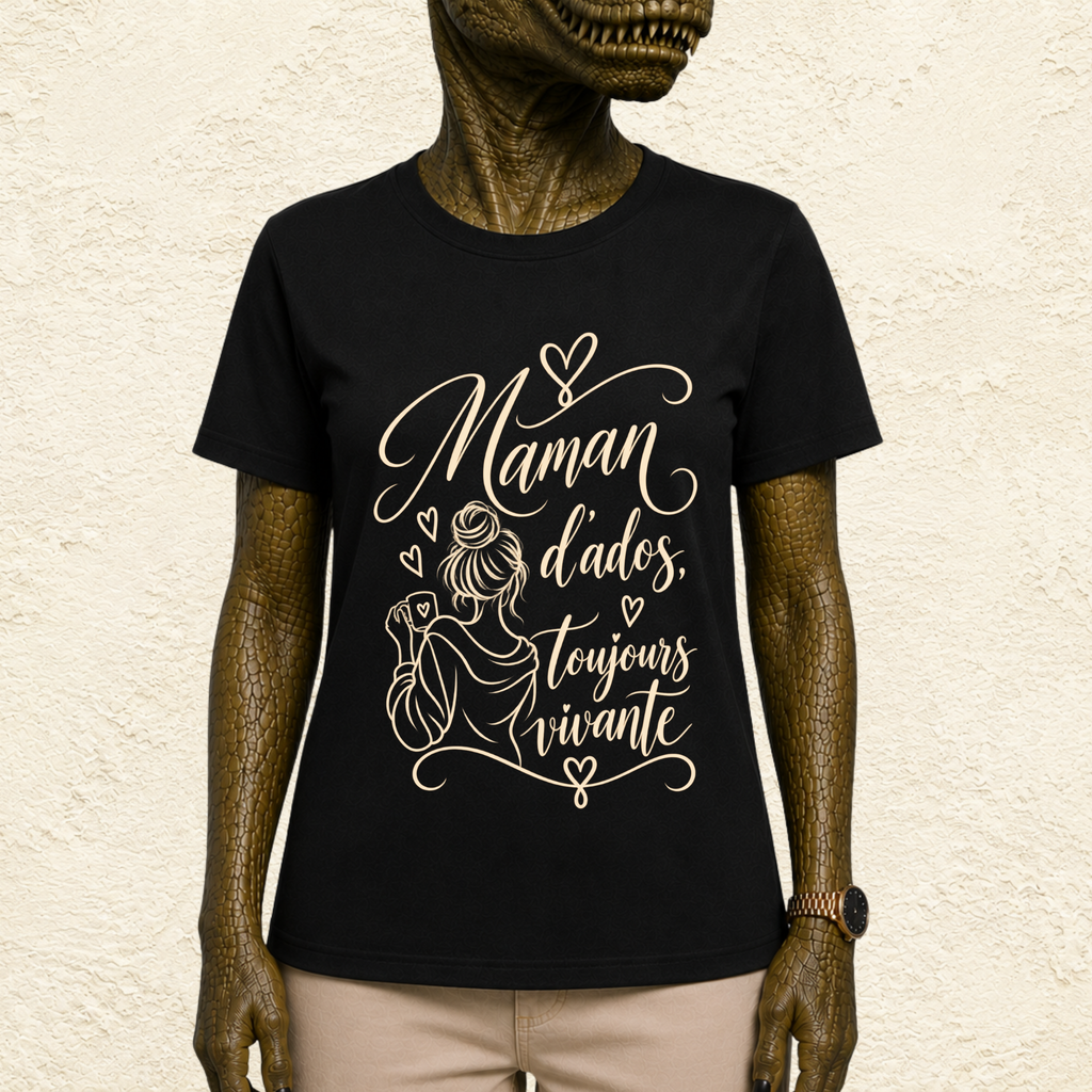 T-shirt Femme illustré « Maman d'ados, toujours vivante »