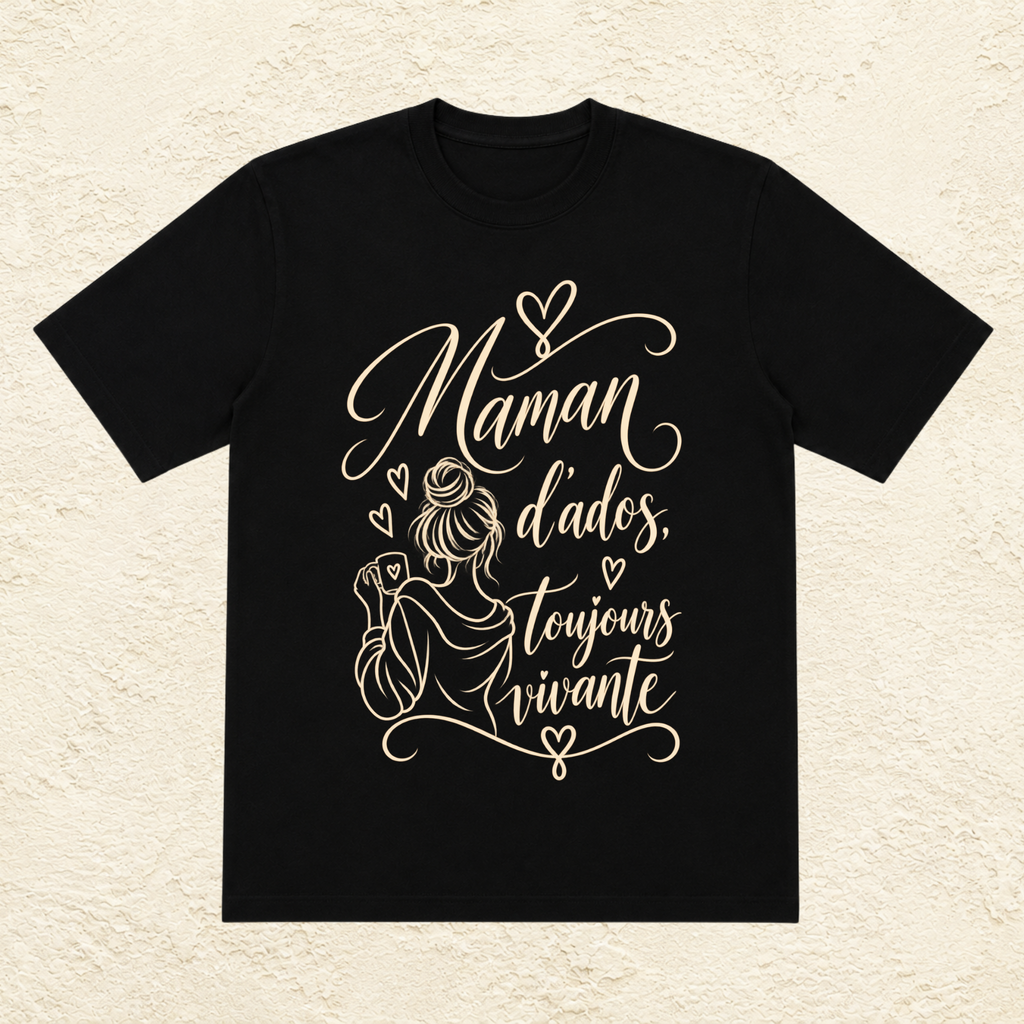T-shirt Femme illustré « Maman d'ados, toujours vivante »
