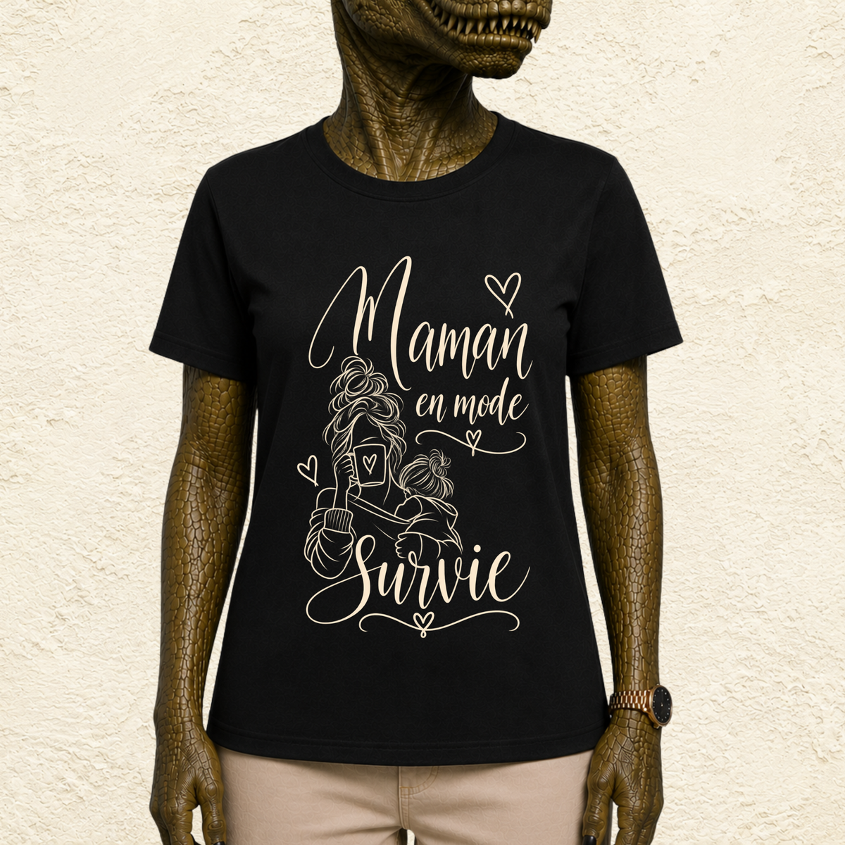 T-shirt Femme illustré « Maman en mode survie »
