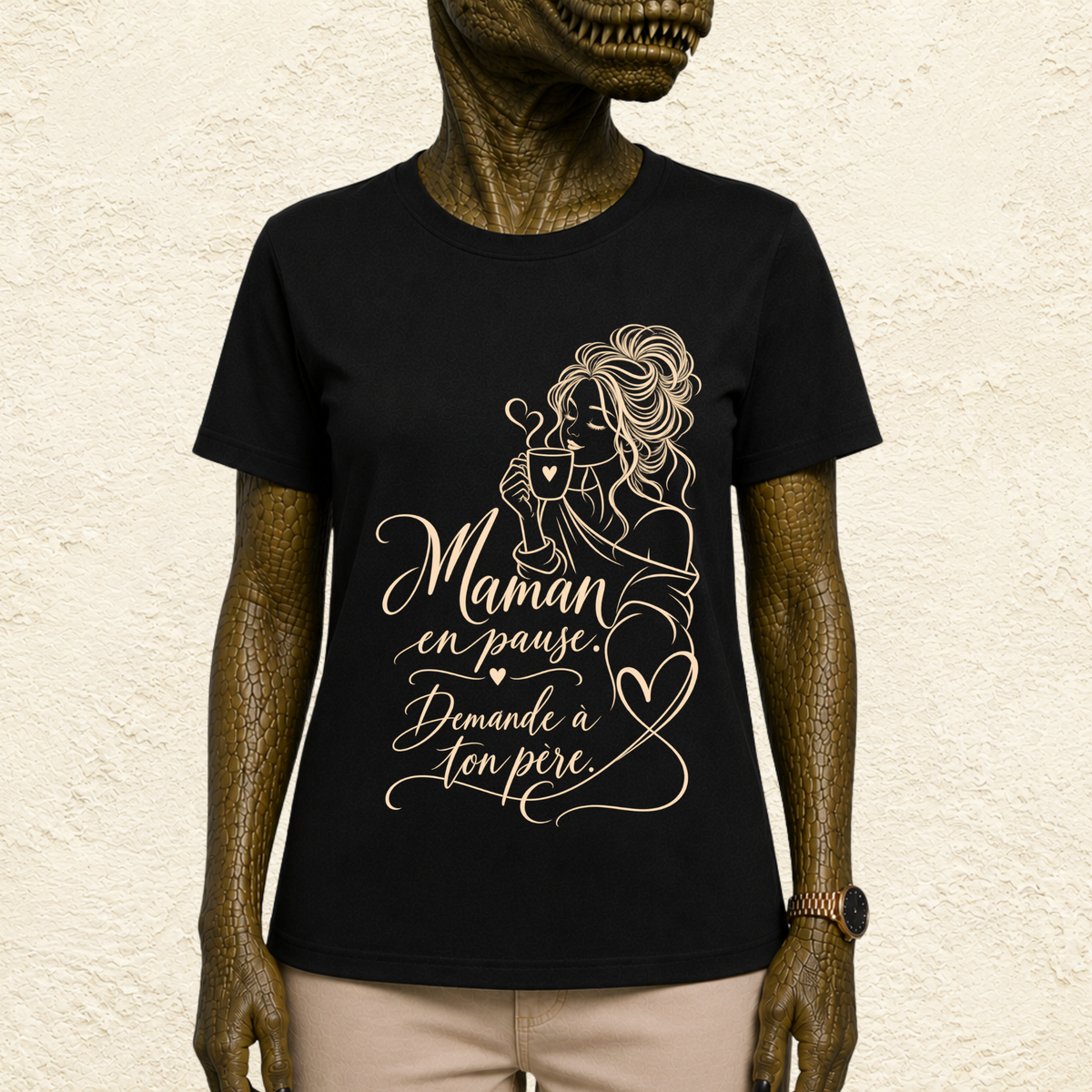 T-shirt Femme illustré « Maman en pause. Demande à ton père. »