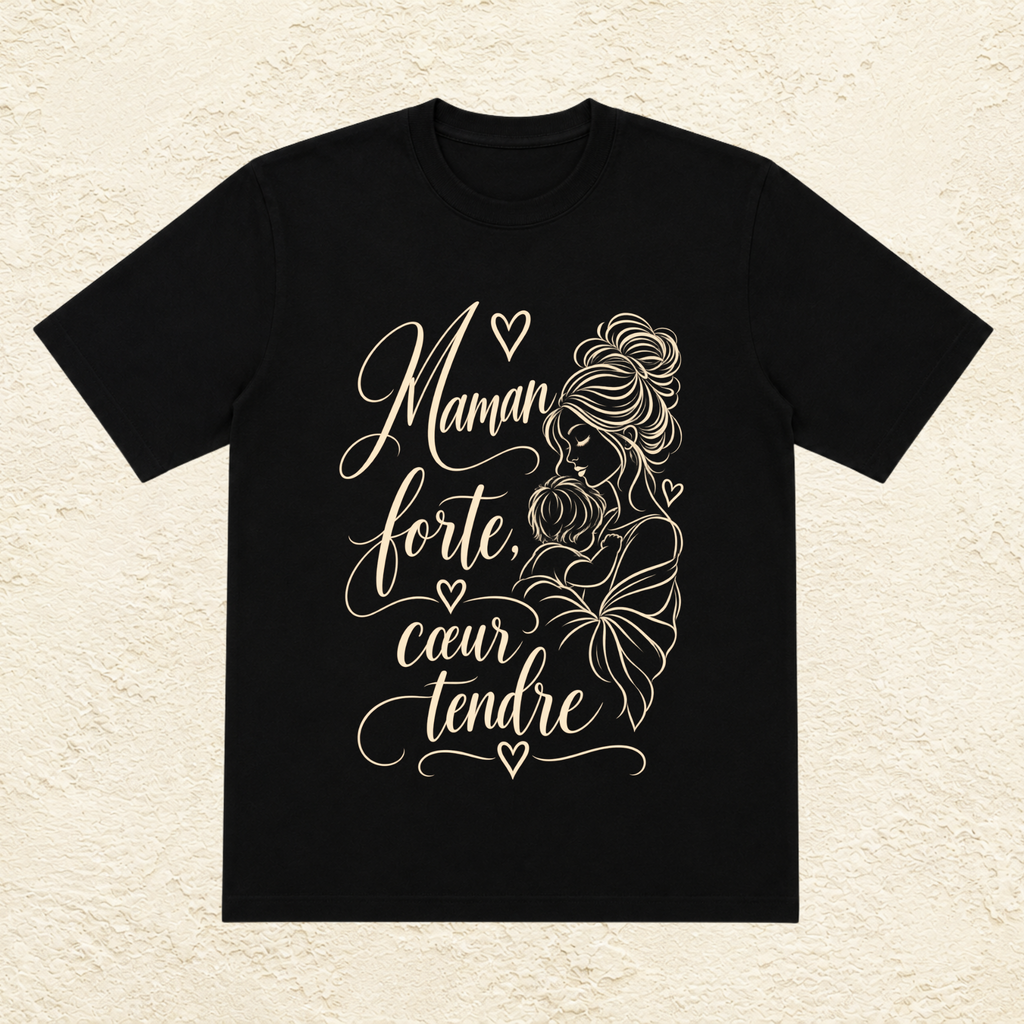T-shirt Femme illustré « Maman forte, coeur tendre »