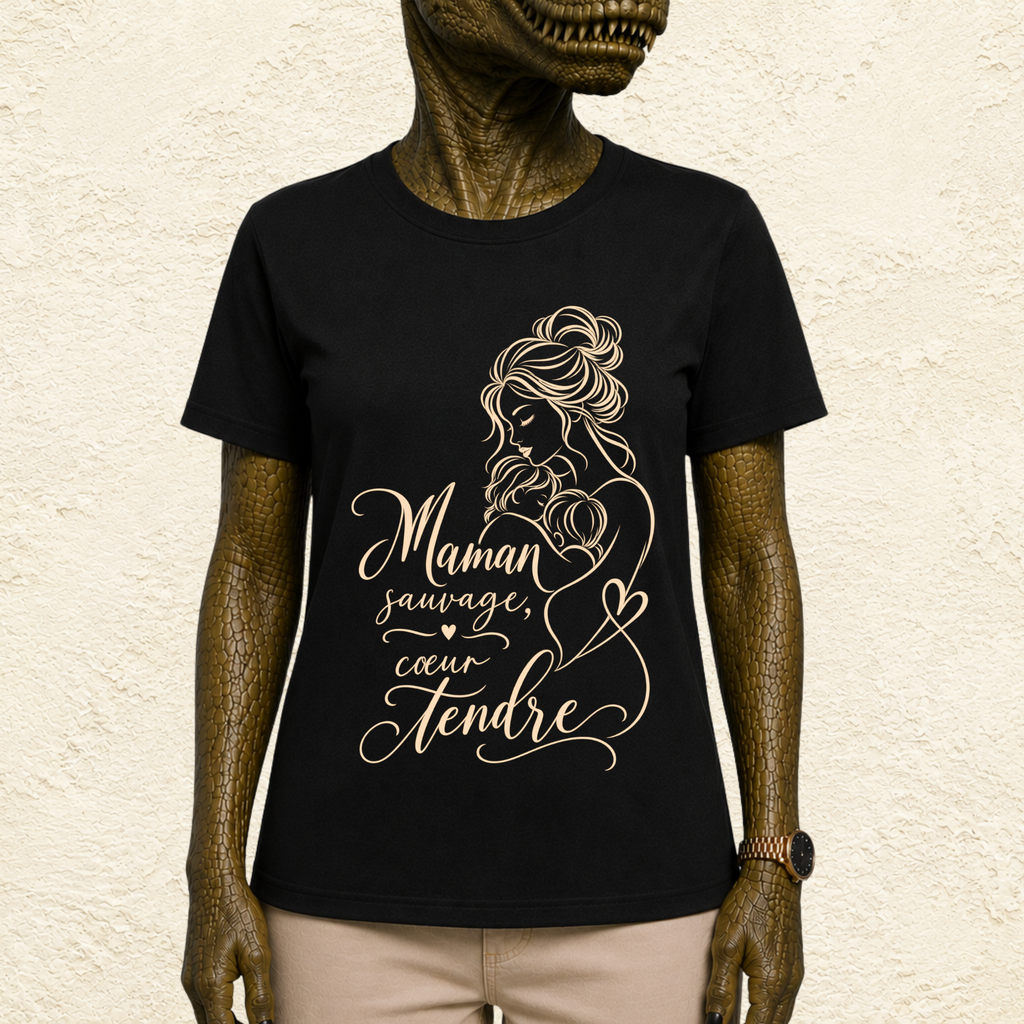 T-shirt Femme illustré « Maman sauvage coeur tendre »