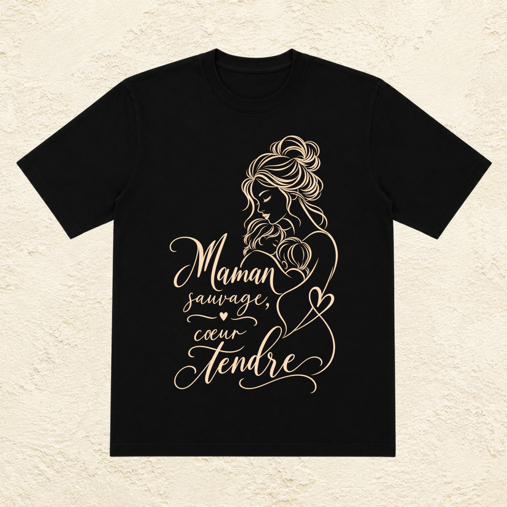 T-shirt Femme illustré « Maman sauvage coeur tendre »