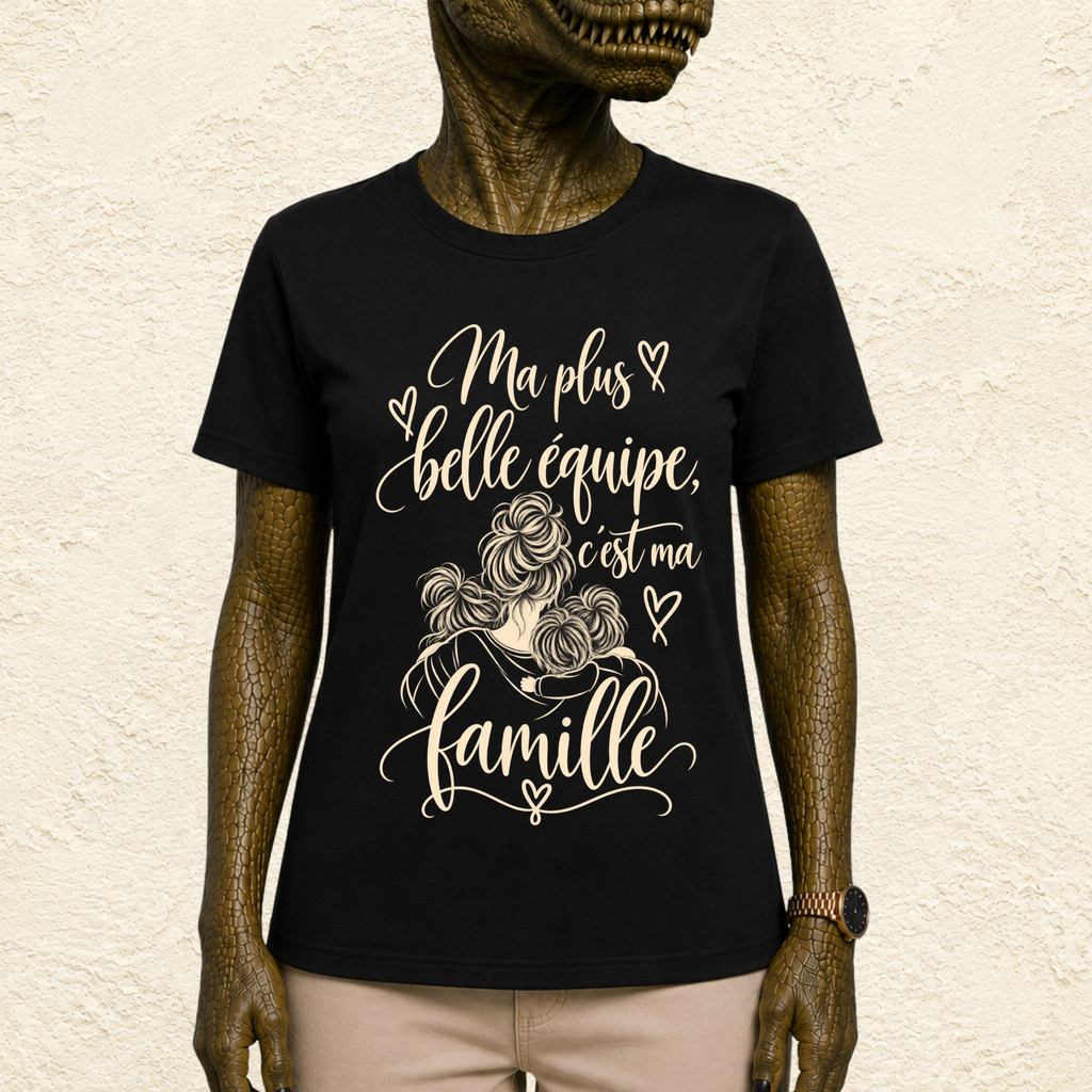 T-shirt Femme illustré « Ma plus belle équipe, c'est ma famille »
