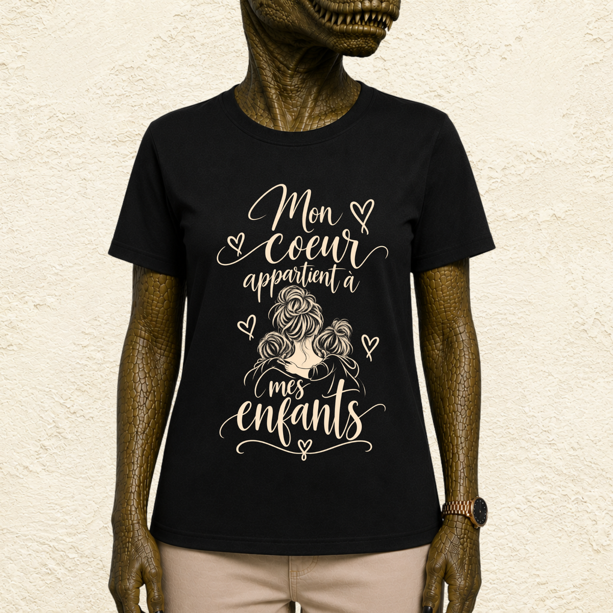 T-shirt Femme illustré « Mon coeur appartient à mes enfants »