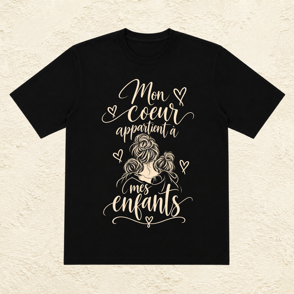 T-shirt Femme illustré « Mon coeur appartient à mes enfants »
