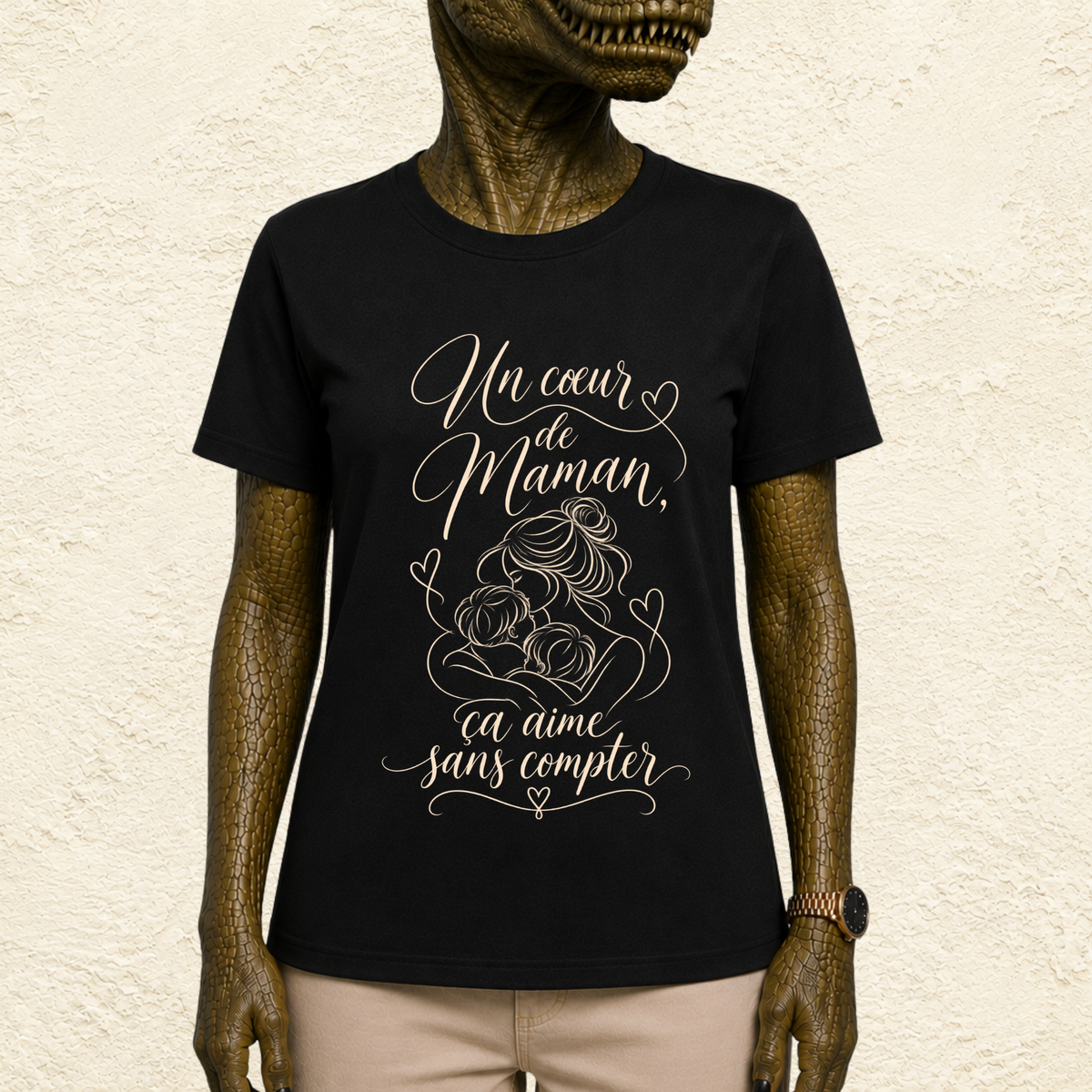 T-shirt Femme illustré « Un coeur de maman, ça aime sans compter »