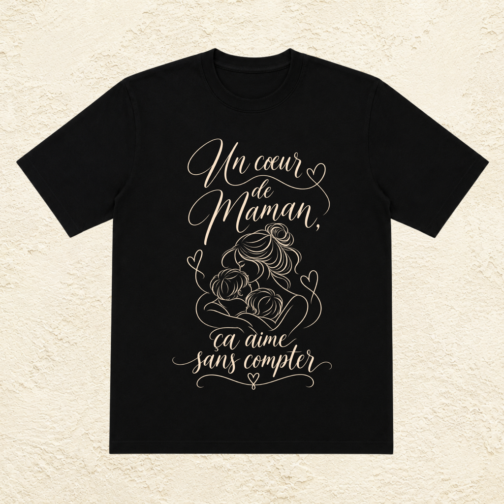 T-shirt Femme illustré « Un coeur de maman, ça aime sans compter »