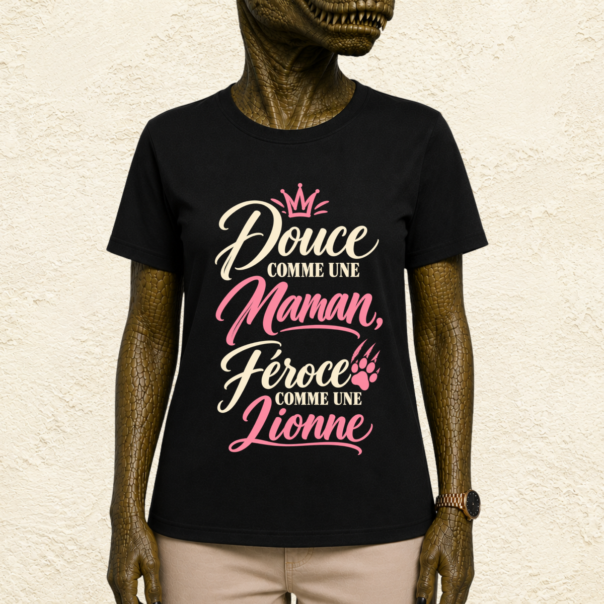 T-shirt Femme texte « Douce comme une maman, féroce comme une lionne »