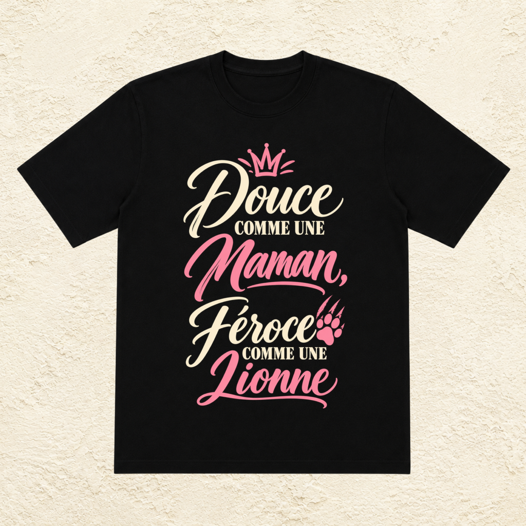 T-shirt Femme texte « Douce comme une maman, féroce comme une lionne »