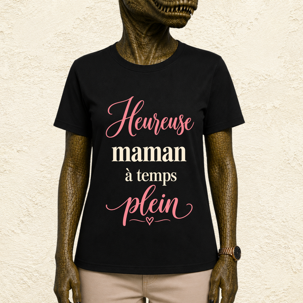 T-shirt Femme texte « Heureuse maman à temps plein »