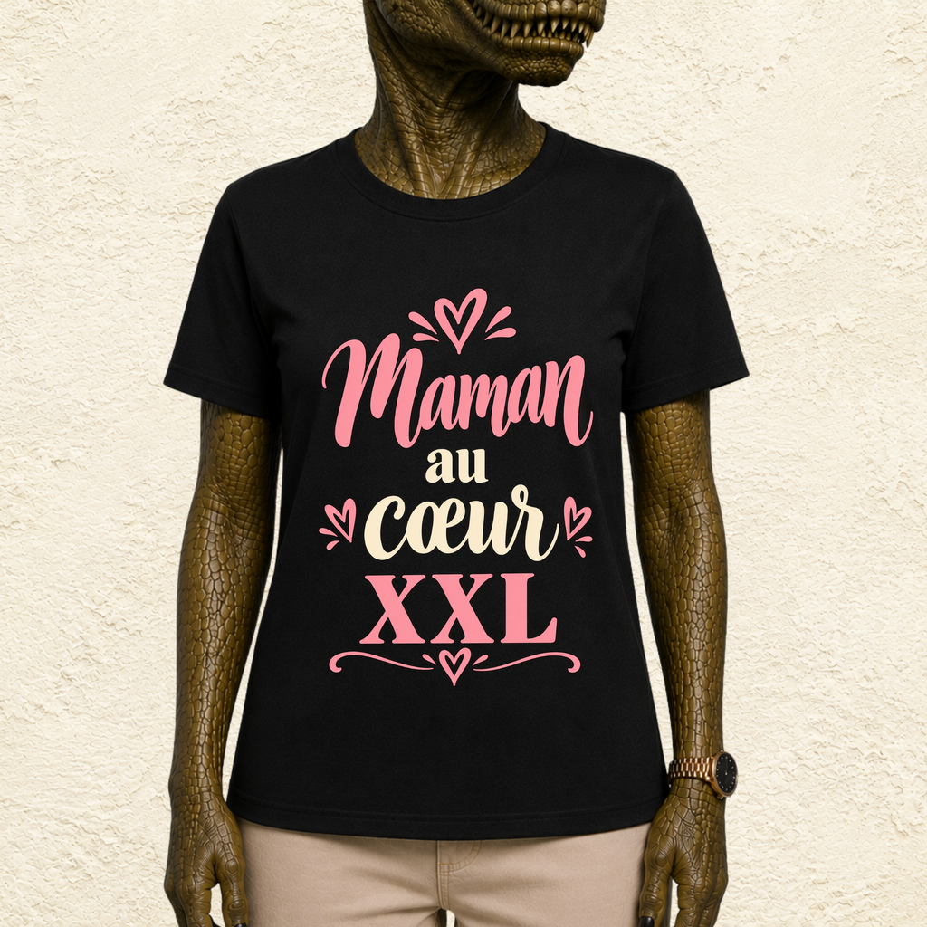 T-shirt Femme texte « Maman au coeur XXL »