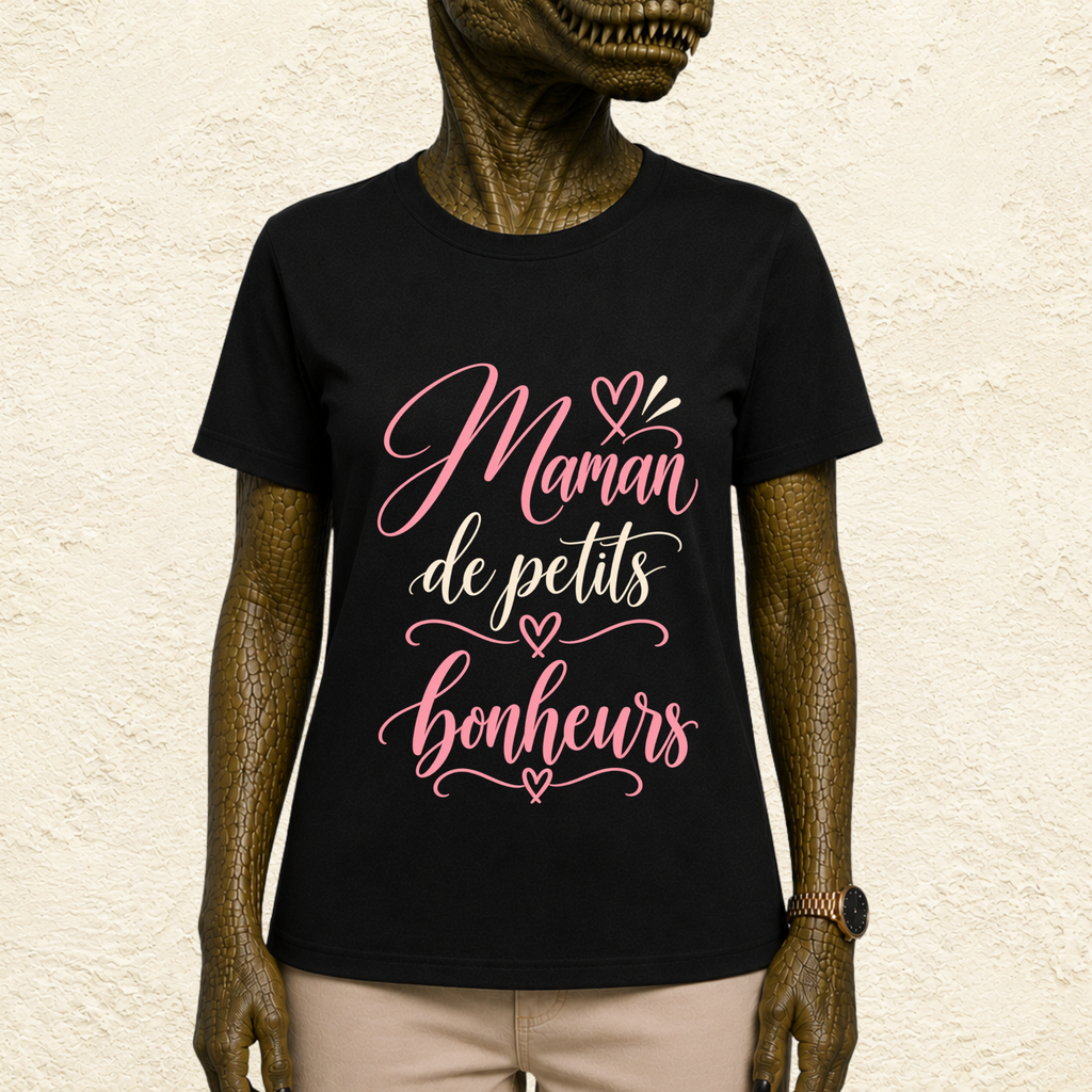 T-shirt Femme texte « Maman de petits bonheurs »